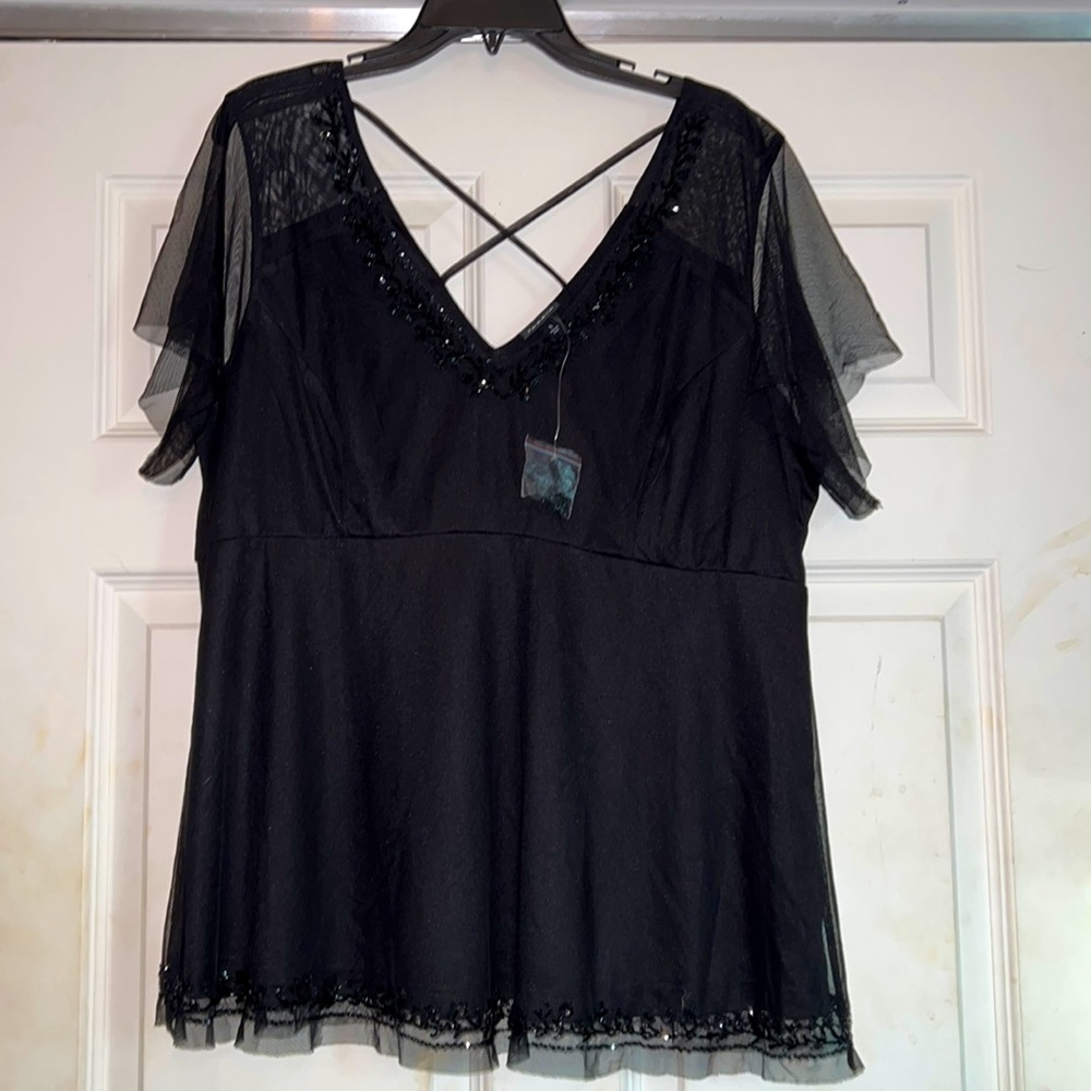 New Without Tags Black Beaded Blouse Size 1 -Torrid
